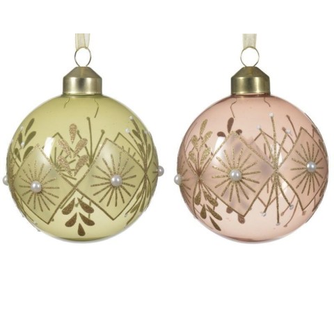SFERA VETRO CON PERLINE E GLITTER